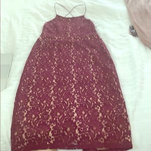 Burgundy lace dress.